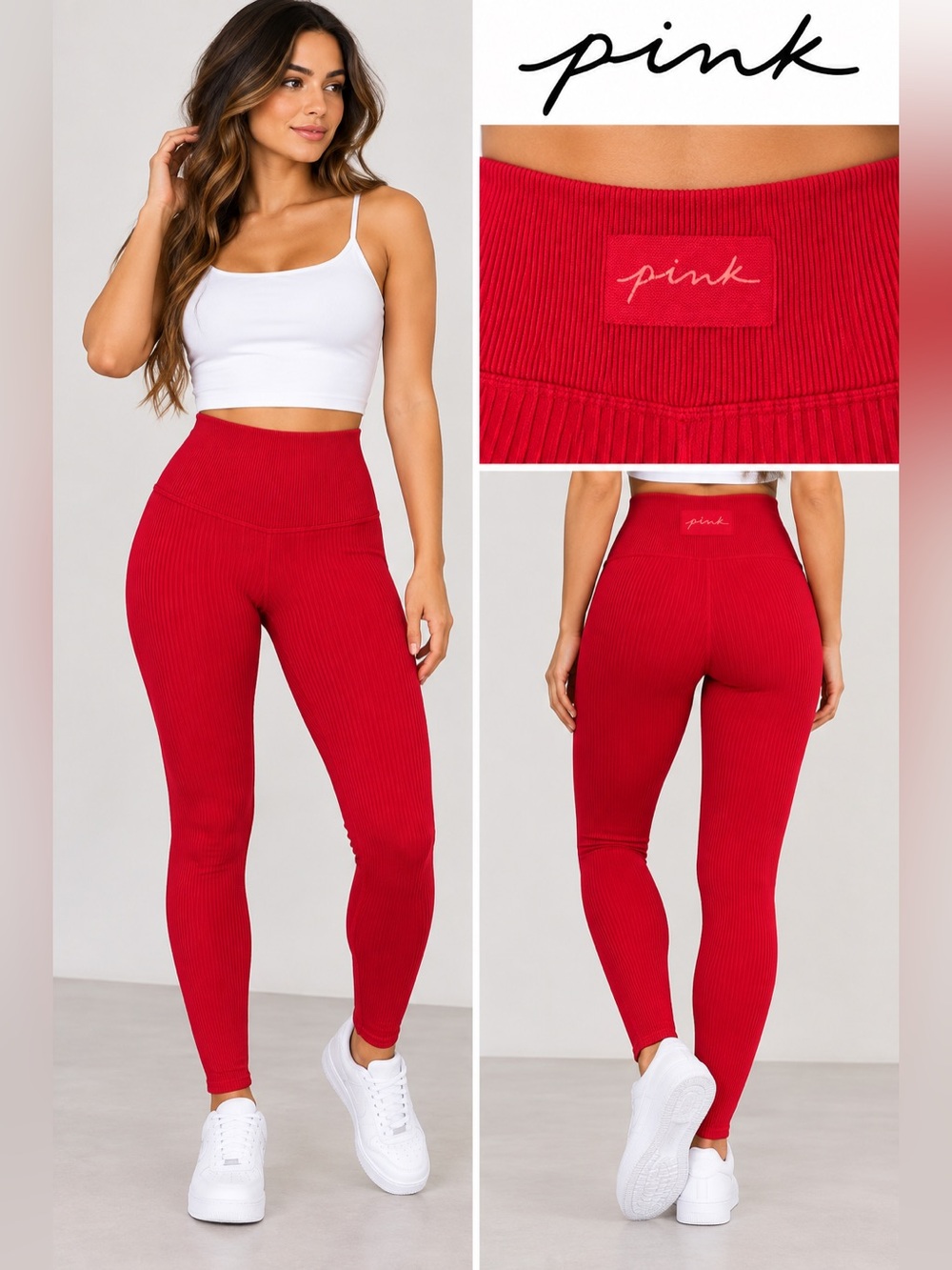 PINK Victoria's Secret Red Ribbed High-Waist Leggings